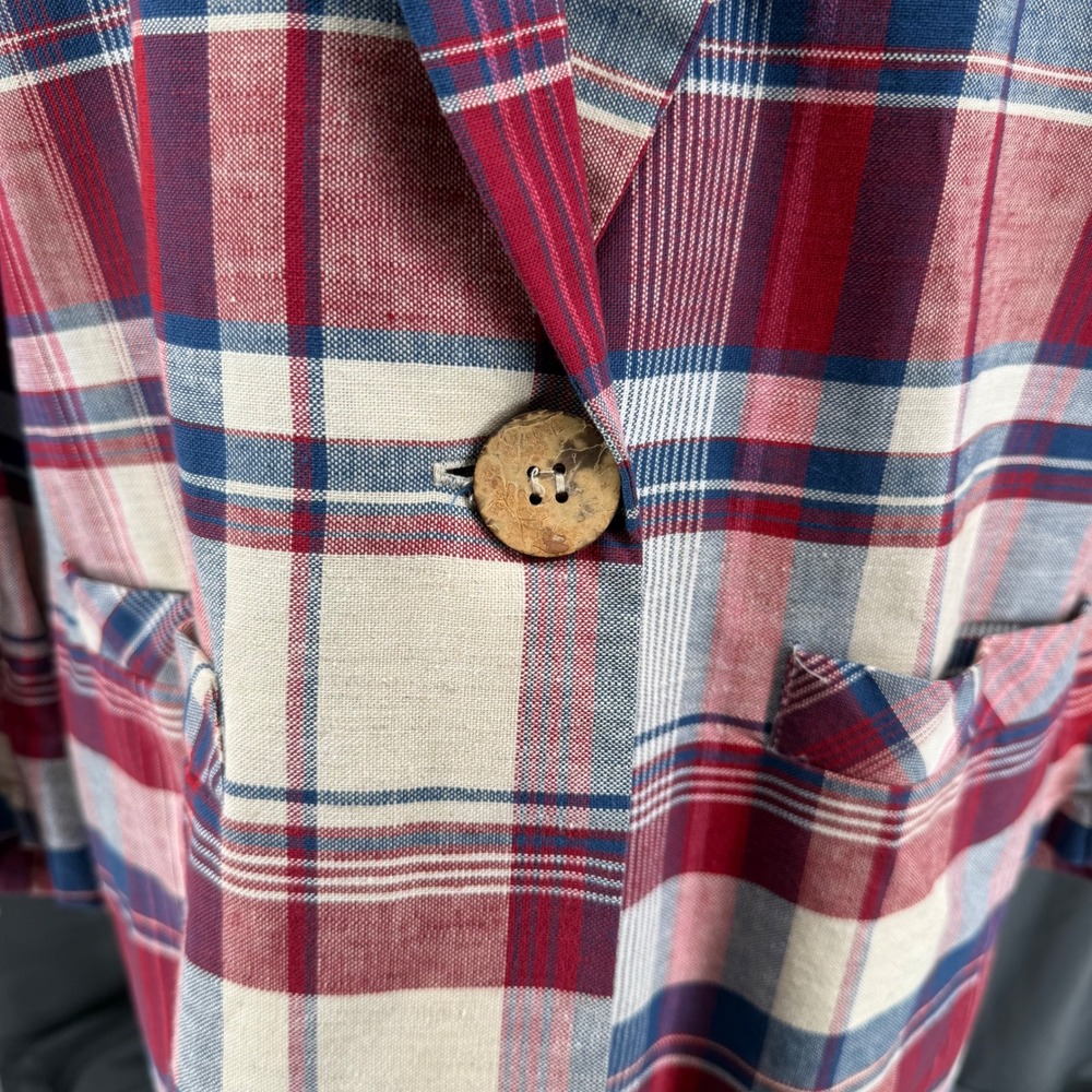 Eagle River Traders Blazer Wmn 14 Red Plaid Cotton Linenโ Single Button USA Made - Picture 6 of 14